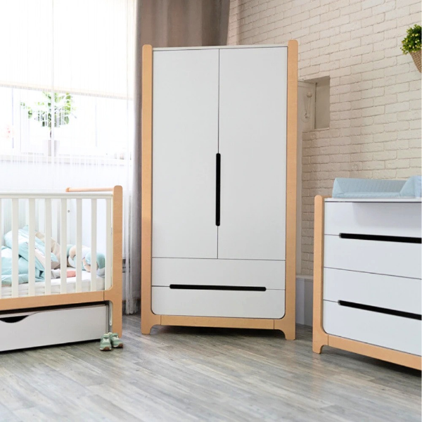 Dvoudveřová šatní skříň Markito Gekko.  95х53х180cm. Bílá / Přírodní Buk